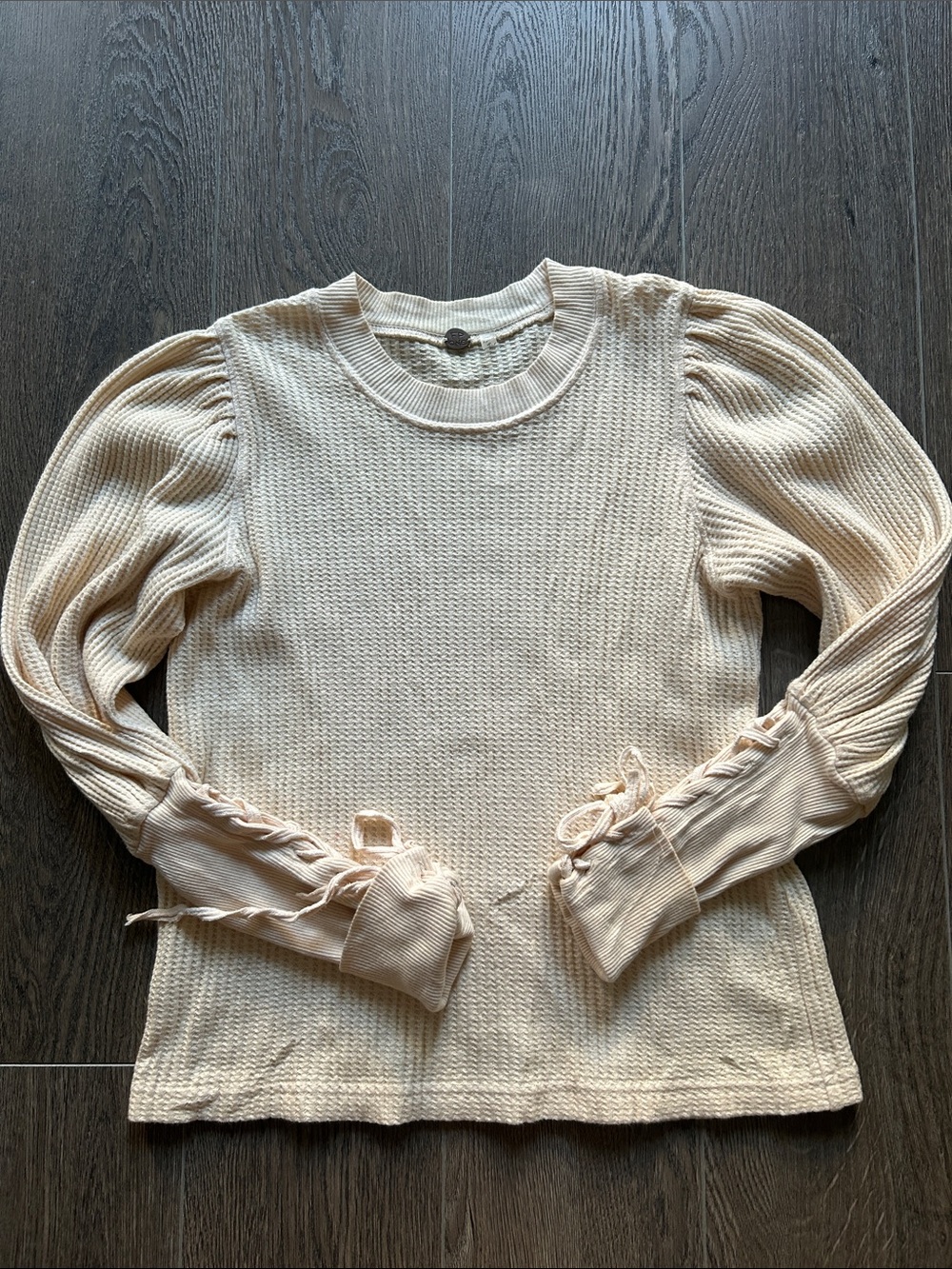 Free People Waffle Knit Balloon Sleeve Thermal Top